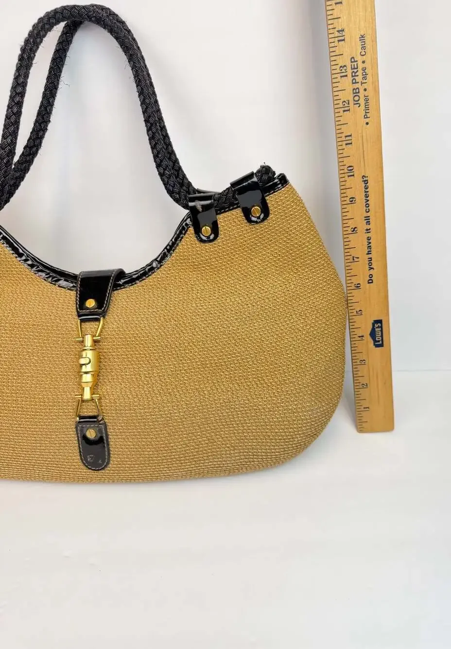 Eric Javits Squishee Straw Hobo Bag with Black Patent Trim - Picture 7 of 8